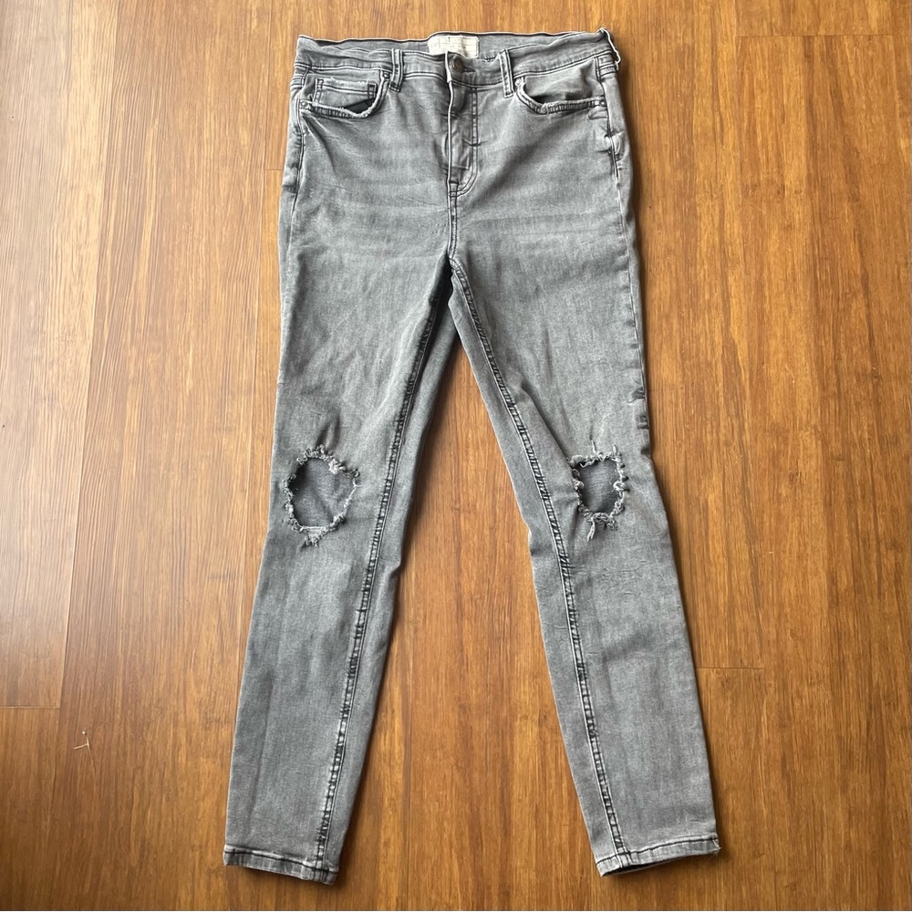 Free People Jeans Womens 29 Distressed Holes Busted Knee Faded Black Gray Skinny